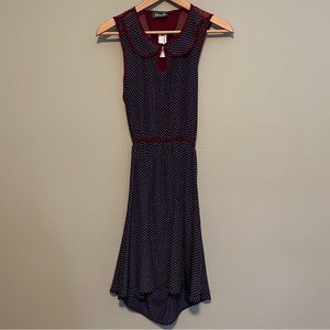 Francesca’s Maude Navy Burgundy Polka Dot Open Back Dress - Size Large